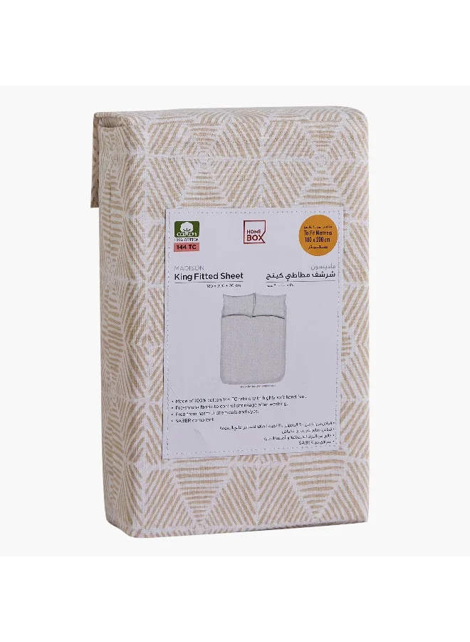 Home Box Madison Burnley Cotton Printed Queen Fitted Sheet - 150x200+30 cm