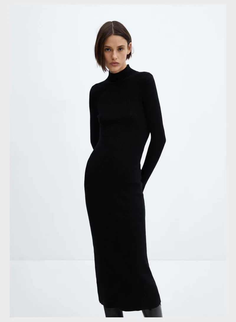 مانجو Ribbed Turtleneck Dress