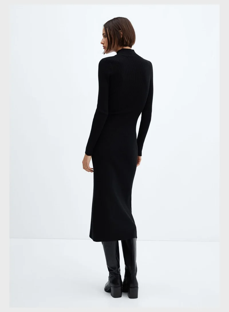 مانجو Ribbed Turtleneck Dress