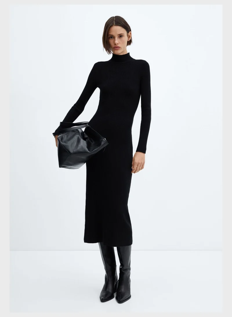 مانجو Ribbed Turtleneck Dress