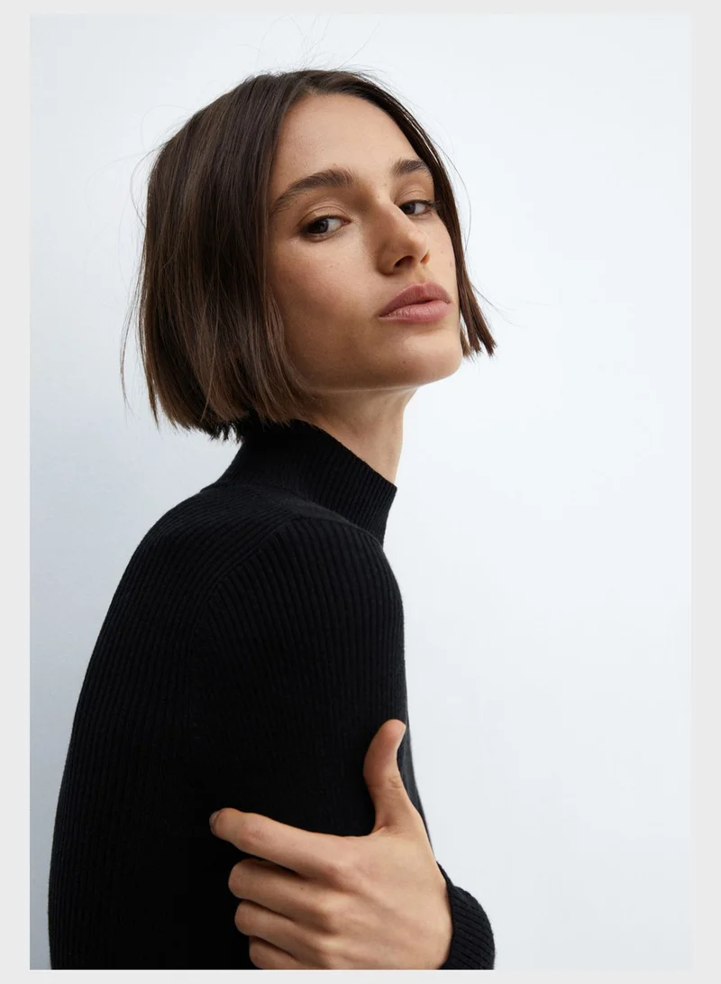 مانجو Ribbed Turtleneck Dress