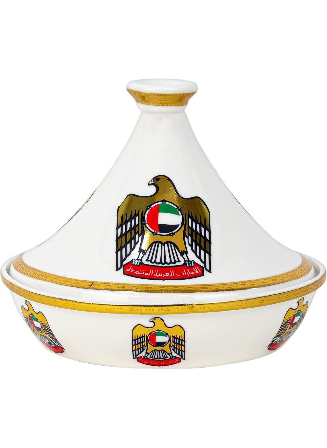 AKDC AKDC Special Design Ceramic Tajine UAE National Day Celebrations Tagine Pot Non Stick for Home Kitchen Restaurant United Arab Emirates Flag Days Logo Design Cooking Pots Casserole (10" Inch - 25cm)  - Image 1
