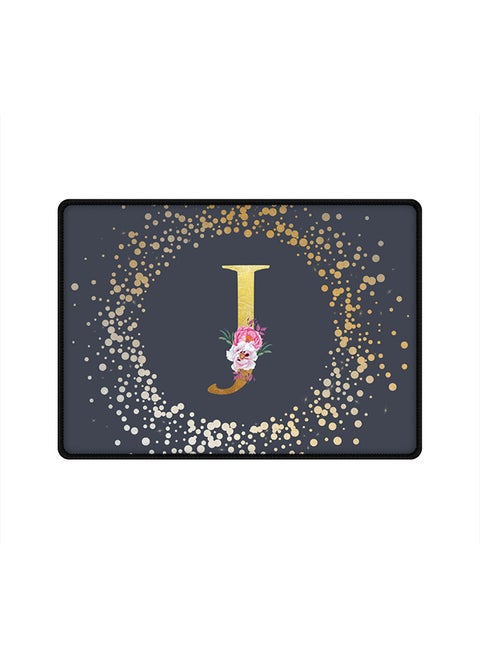 Designer Gaming Mouse Pad  Anti-Skid Mousepad Large Keyboard Mouse Pad Desk Mat Custom Monogram Initial Letter Floral Pattern Alphabet - J  (Grey)