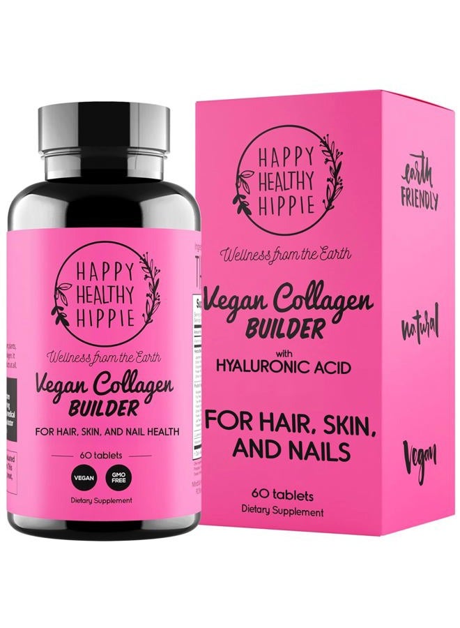 HAPPY HEALTHY HIPPIE Vegan Collagen Builder w/ Hyaluronic Acid – Hair Skin and Nails Vitamins for Youthful Glow | Keratin & Elastin Booster | Bones, Cartilage, Tendons | Vitamin A, L-Lysine | Vegetarian | Non-GMO, 60 Ct - Image 1