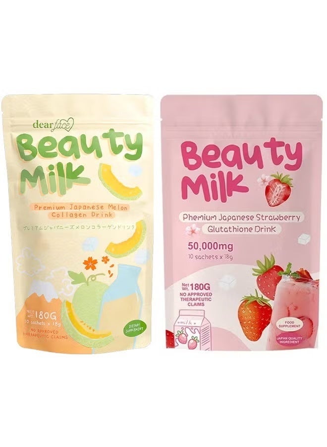 Dear Face Beauty Milk Premium Japanese Melon Collagen Drink & Beauty Milk Premium Strawberry Glutathione Drink - Image 1