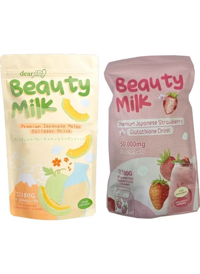 Dear Face Beauty Milk Premium Japanese Melon Collagen Drink & Beauty Milk Premium Strawberry Glutathione Drink - Image 2