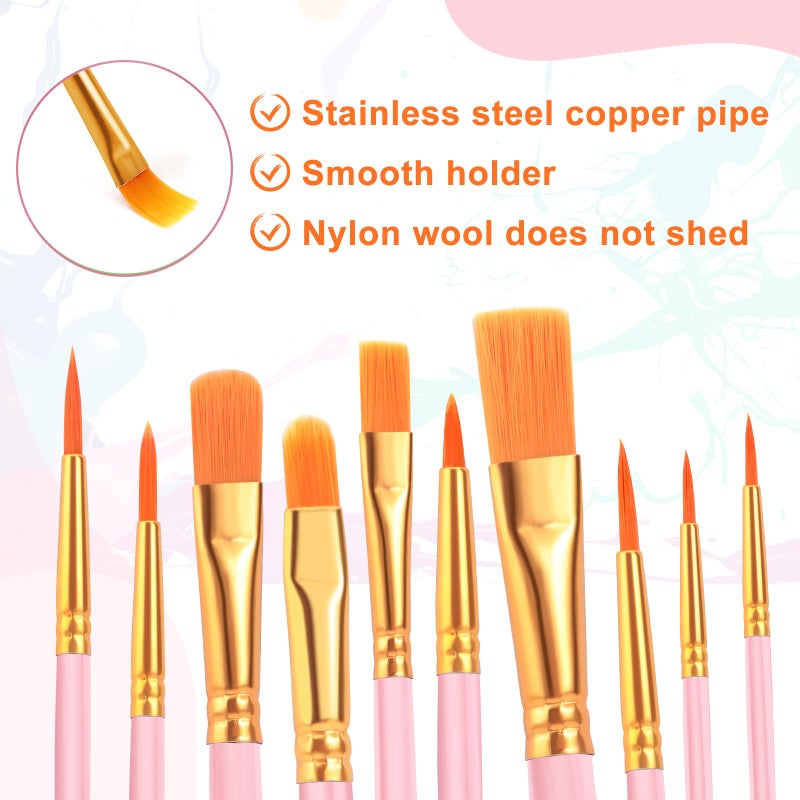 ESRICH Paint Brushes Set, 2 Packs 20 Pcs Acrylic Paint Brush Set, Watercolor Oil Acrylic Nylon Hair Brushes, Artist Paintbrushes for Acrylic Oil Watercolor Painting Artist Professional Kits,Pink - Image 5