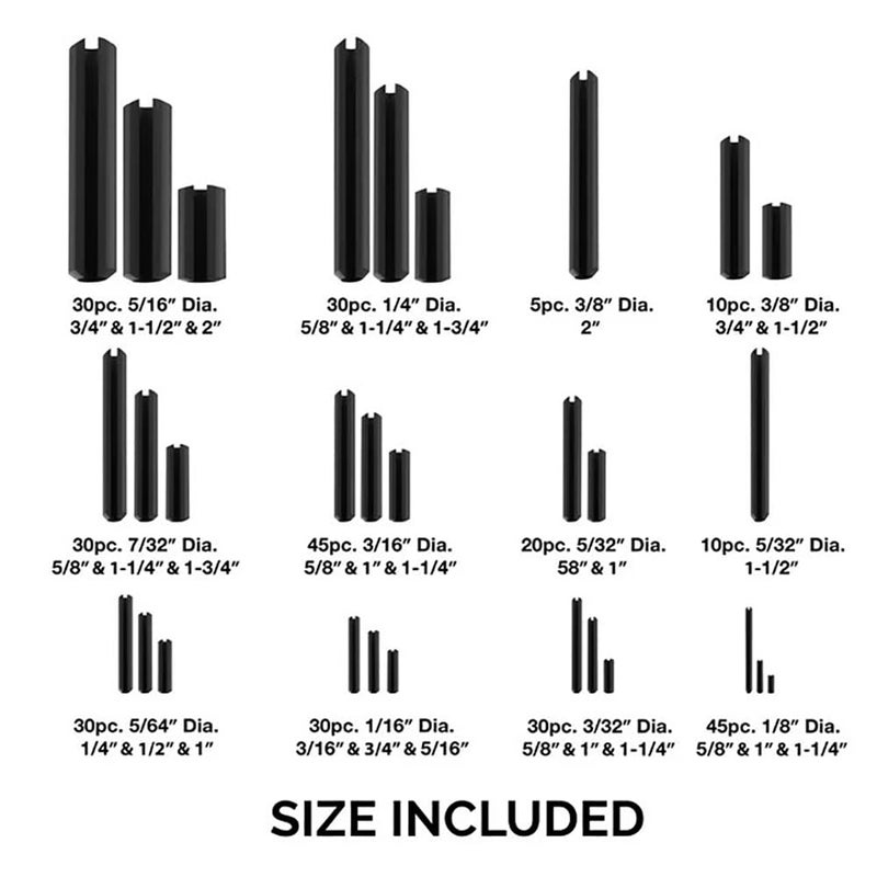 Neiko 50412A Roll Pin Assortment Set with Storage Case | 315 Pieces | SAE | Slotted Spring Steel | Black Dowel Tension Roll Pin - Image 3