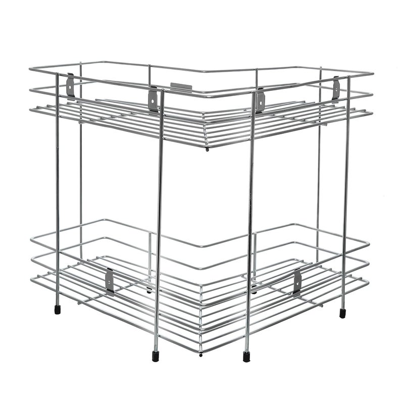 Zinbell 2Tier Corner Shelf Stainless Steel KitchenBathroom Storage Rack LShaped FloorWall Mount Chrome Finish Color Silver - Image 4