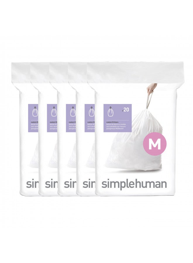 simplehuman أكياس قمامة بسيطة إنسان كود M تناسب مخصصة مع حبال سحب في عبوات موزع، 100 قطعة، 45 لتر / 11.9 جالون، أبيض - Image 1