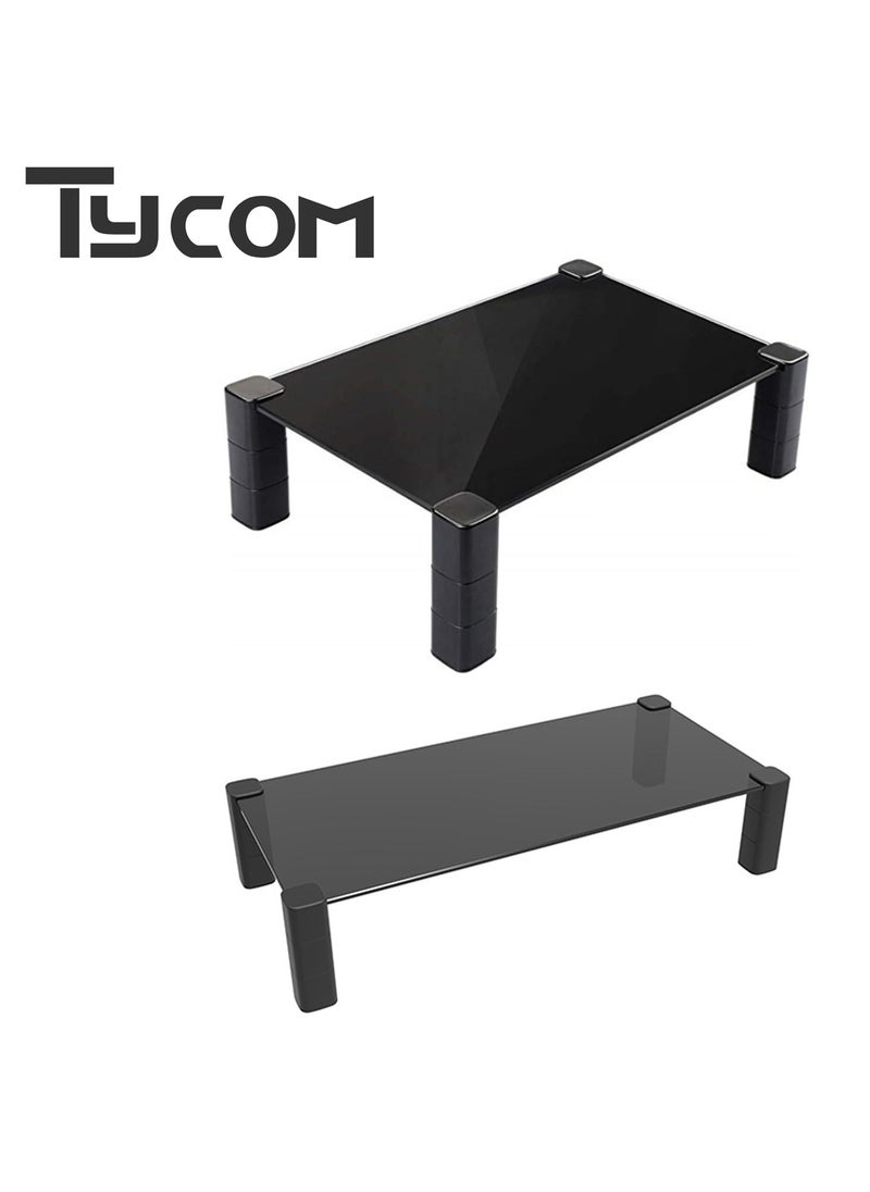 TYCOM - Tycom Monitor Stand Riser, Desk Organizer for Laptop Computer,Monitor Stand for Printer, PC, Notebook, Save Space Laptop Stand Desk for Home and Office Use, Glass Black. - Image 1