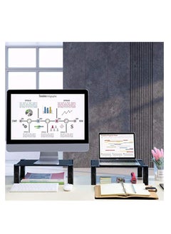TYCOM Tycom Monitor Stand Riser, Desk Organizer for Laptop Computer,Monitor Stand for Printer, PC, Notebook, Save Space Laptop Stand Desk for Home and Office Use, Glass Black.  - Image 2