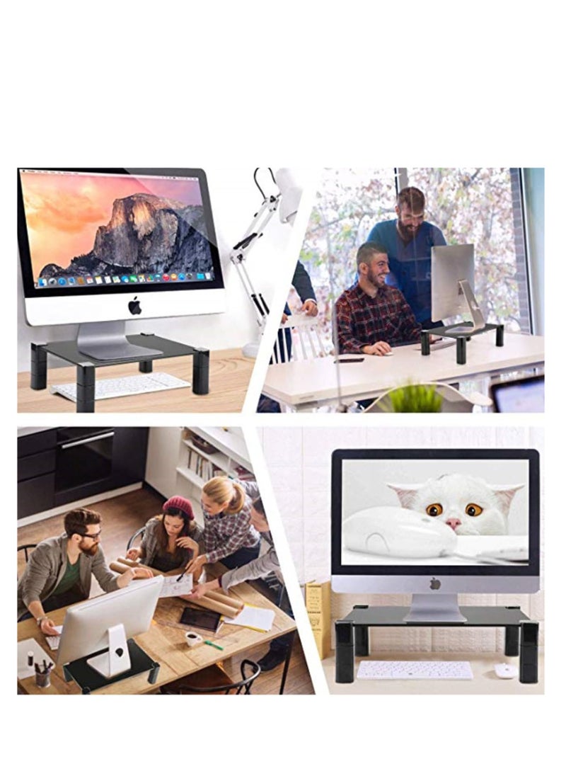 TYCOM - Tycom Monitor Stand Riser, Desk Organizer for Laptop Computer,Monitor Stand for Printer, PC, Notebook, Save Space Laptop Stand Desk for Home and Office Use, Glass Black. - Image 1