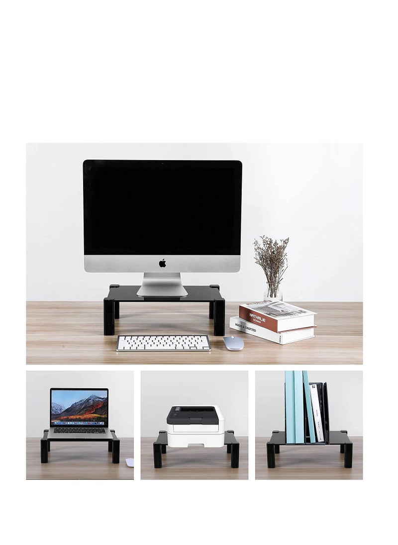 TYCOM - Tycom Monitor Stand Riser, Desk Organizer for Laptop Computer,Monitor Stand for Printer, PC, Notebook, Save Space Laptop Stand Desk for Home and Office Use, Glass Black. - Image 1