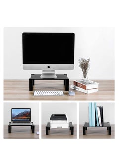 TYCOM Tycom Monitor Stand Riser, Desk Organizer for Laptop Computer,Monitor Stand for Printer, PC, Notebook, Save Space Laptop Stand Desk for Home and Office Use, Glass Black.  - Image 1