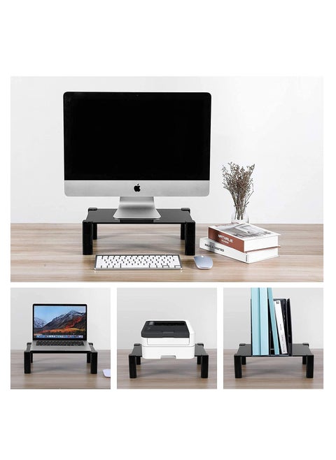 Monitor Stand Riser, Desk Organizer for Laptop Computer,Monitor Stand for Printer, PC, Notebook, Save Space Laptop Stand Desk for Home and Office Use, Glass Black.