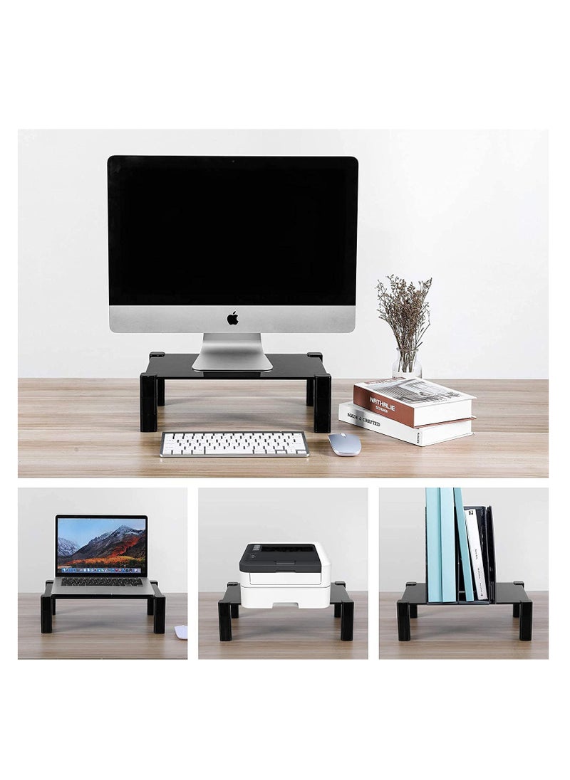 TYCOM - Tycom Monitor Stand Riser, Desk Organizer for Laptop Computer,Monitor Stand for Printer, PC, Notebook, Save Space Laptop Stand Desk for Home and Office Use, Glass Black. - Image 1
