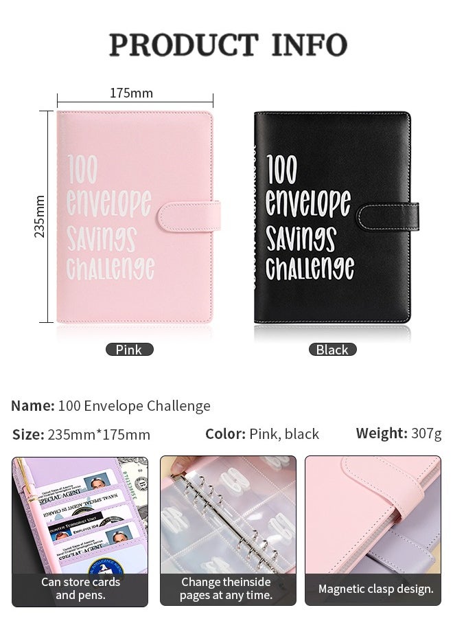 Generic - A5  Leather Budget Binder 100 Days Savings Loose-Leaf Book Money Saving Challenge Binder Cash Envelopes for Budgeting for Money Budget Saving Bill Organizer - Image 1