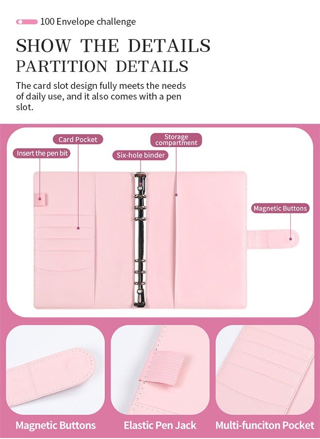 Generic - A5  Leather Budget Binder 100 Days Savings Loose-Leaf Book Money Saving Challenge Binder Cash Envelopes for Budgeting for Money Budget Saving Bill Organizer - Image 1