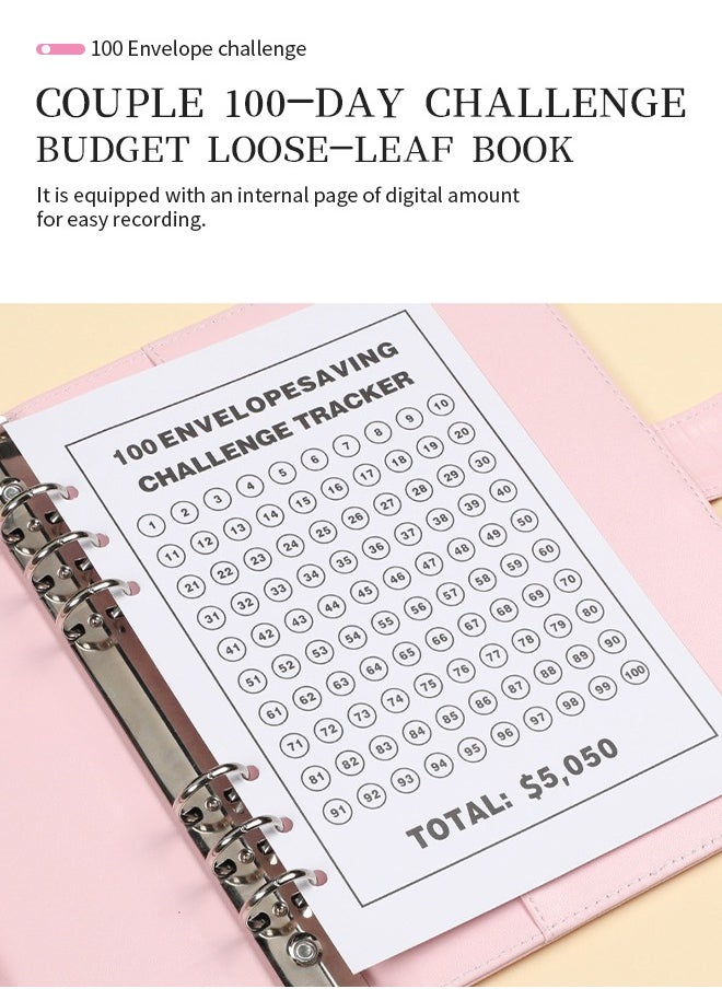 Generic - A5  Leather Budget Binder 100 Days Savings Loose-Leaf Book Money Saving Challenge Binder Cash Envelopes for Budgeting for Money Budget Saving Bill Organizer - Image 1