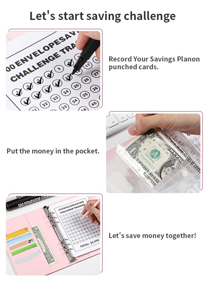 Generic - A5  Leather Budget Binder 100 Days Savings Loose-Leaf Book Money Saving Challenge Binder Cash Envelopes for Budgeting for Money Budget Saving Bill Organizer - Image 1