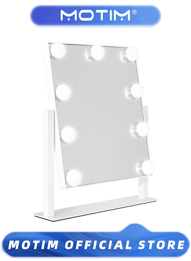 Motim Vanity Mirror with Lights Makeup Mirror Lighted Hollywood Mirror with 9 Dimmable LED Bulbs 3 Color Modes & Detachable 10X Magnification Mirror with 360° Degree & Smart Touch Control  - Image 1