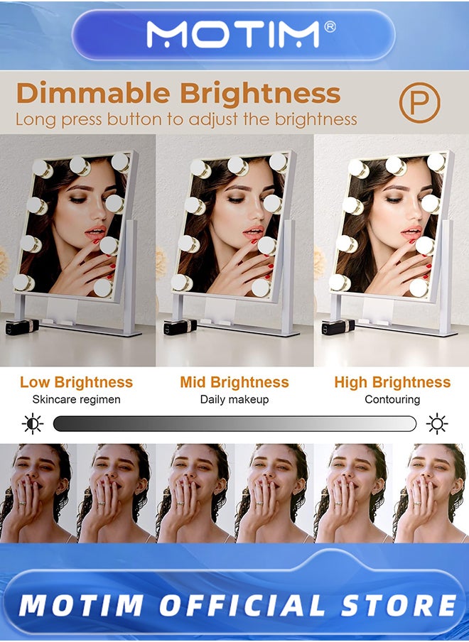 Motim Vanity Mirror with Lights Makeup Mirror Lighted Hollywood Mirror with 9 Dimmable LED Bulbs 3 Color Modes & Detachable 10X Magnification Mirror with 360° Degree & Smart Touch Control  - Image 2