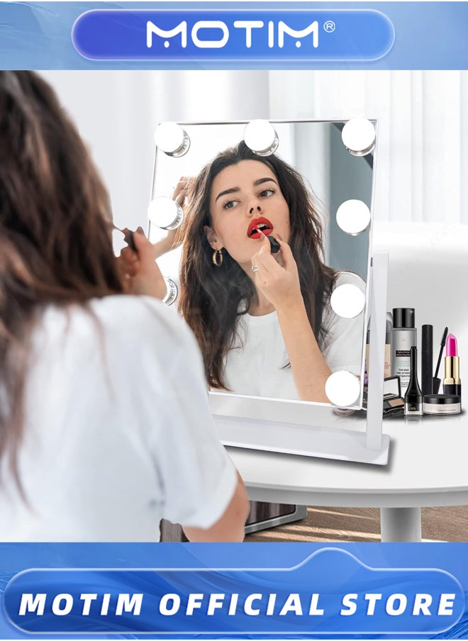 Motim Vanity Mirror with Lights Makeup Mirror Lighted Hollywood Mirror with 9 Dimmable LED Bulbs 3 Color Modes & Detachable 10X Magnification Mirror with 360° Degree & Smart Touch Control  - Image 3