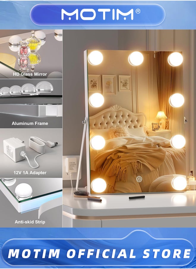 Motim Vanity Mirror with Lights Makeup Mirror Lighted Hollywood Mirror with 9 Dimmable LED Bulbs 3 Color Modes & Detachable 10X Magnification Mirror with 360° Degree & Smart Touch Control  - Image 5