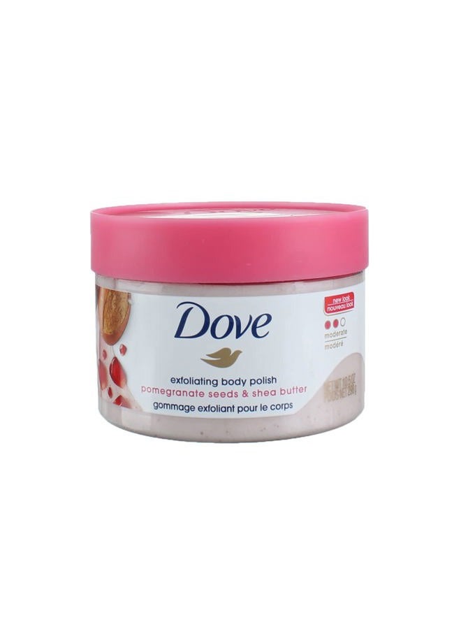 Dove مقشر الجسم المنزلي لنعومة وملمس حريري - مقشر الجسم بالرمان وزبدة الشيا - يقشر ويوفر تغذية دائمة 10.5 أونصة - Image 2