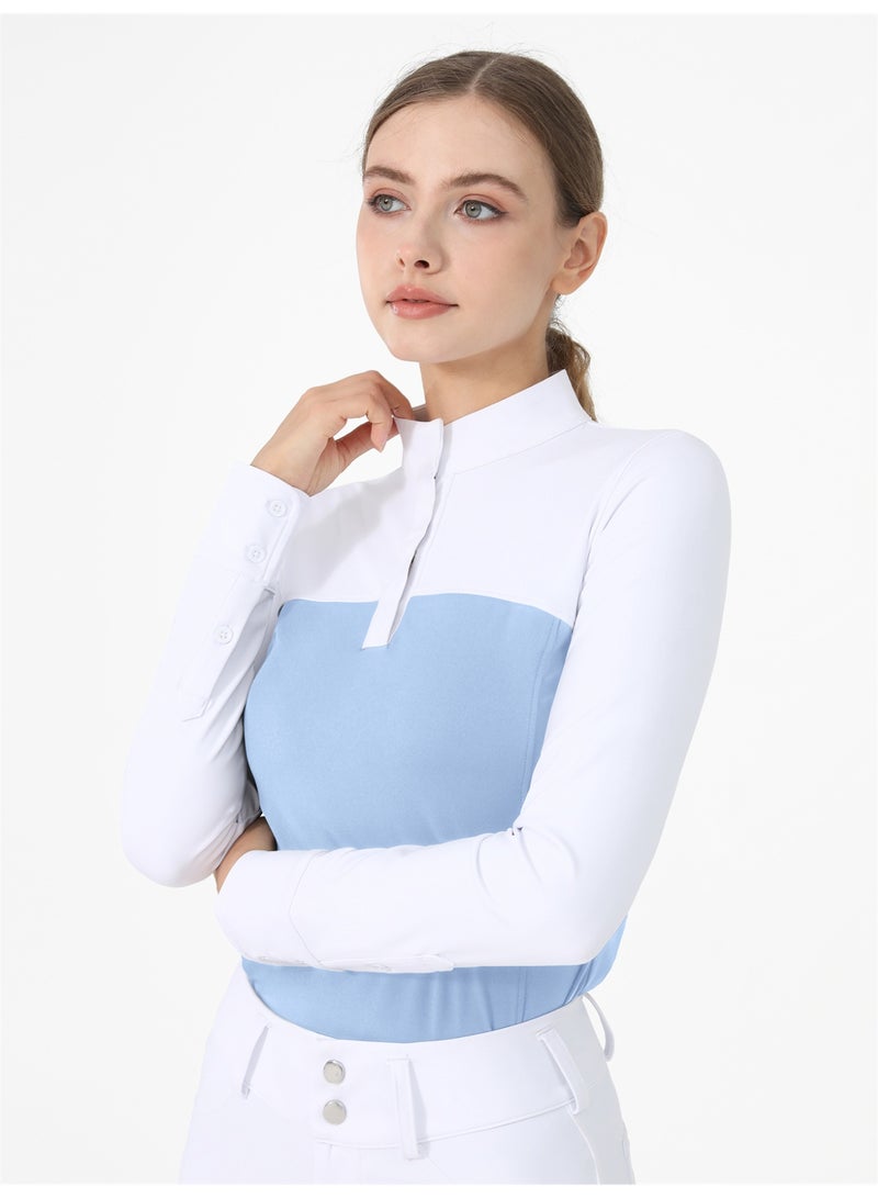 general Women's Equestrian Shirts Long Sleeve Horse Riding Clothes Stand Collar Show Rider Top - Image 2