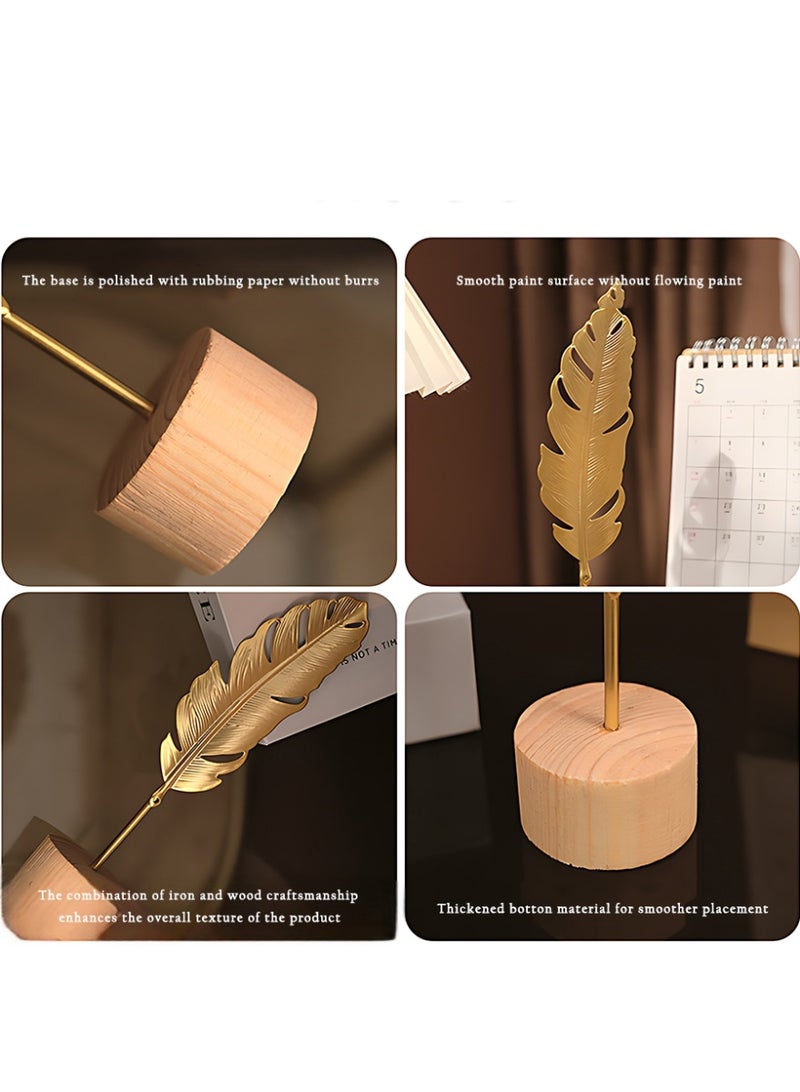 CLAVON Gold-colored metal leaf decorative ornament with a wooden base, in a modern Nordic style, suitable for home and office desk decoration(Hollow Double Six-Petal Flower Ornament) - Image 2