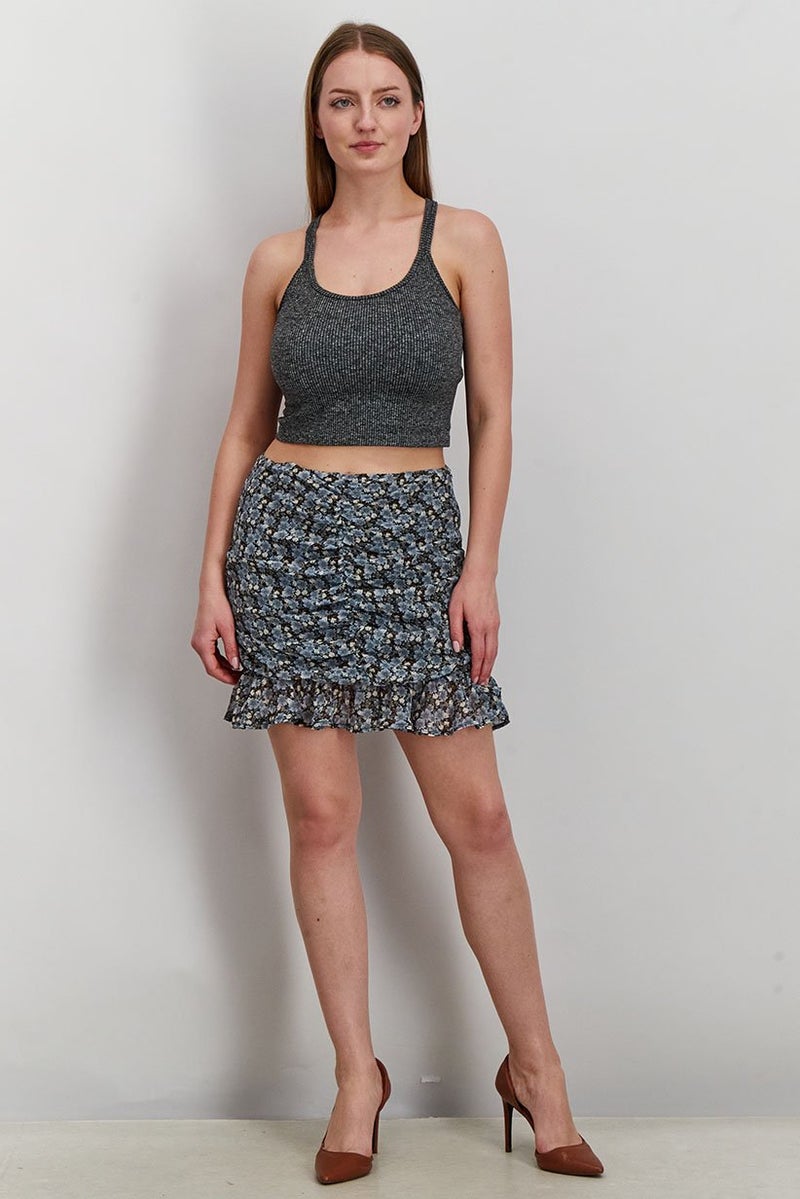Reserved Women Floral Pull,On Ruffles Mini Skirt, Blue Combo - Image 2