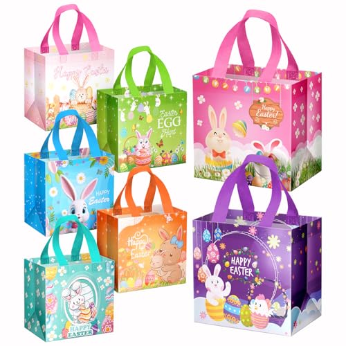 XiaosRen 7Pcs Happy Easter Gift Bags, Reusable Non-woven Goodie Bags with Handle for Kids, Treat Bags for Gifts Wrapping, Party Supplies - Image 1