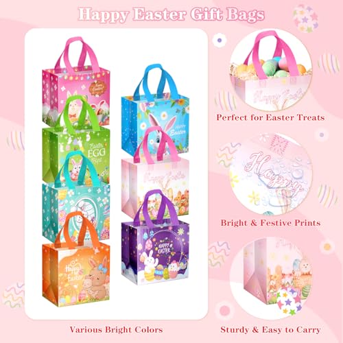 XiaosRen 7Pcs Happy Easter Gift Bags, Reusable Non-woven Goodie Bags with Handle for Kids, Treat Bags for Gifts Wrapping, Party Supplies - Image 3