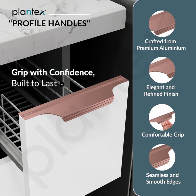 Plantex Profile Handle for Kitchen Cabinet6 Inch Alluminium Drawer Profile HandleWardrobe Pull Handle for HomeOfficeHotel Pack of 1 Rose Gold - Image 2
