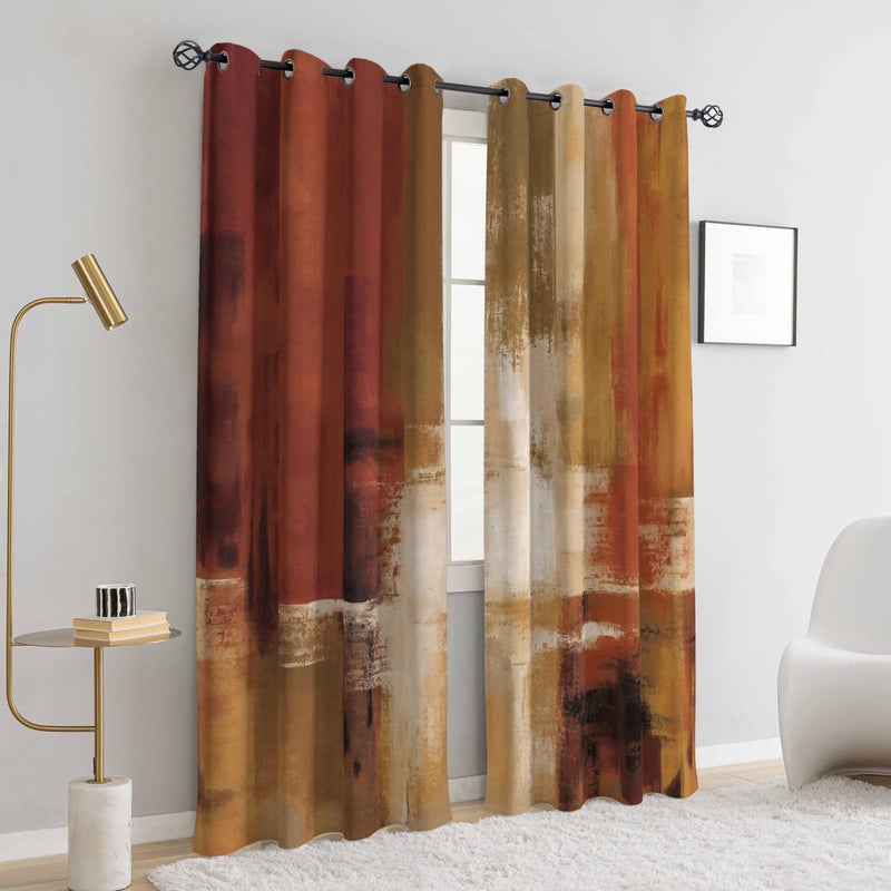 Asuexpect Burnt Orange Curtains 2 Panels Abstract Rust Curtain Room Darkening Grommet Window Treatments Modern Decorative for Bedroom Living Room  52x96 Inches - Image 4