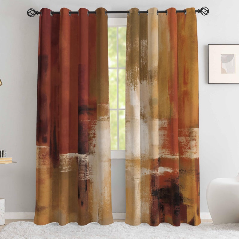 Asuexpect Burnt Orange Curtains 2 Panels Abstract Rust Curtain Room Darkening Grommet Window Treatments Modern Decorative for Bedroom Living Room  52x96 Inches - Image 3