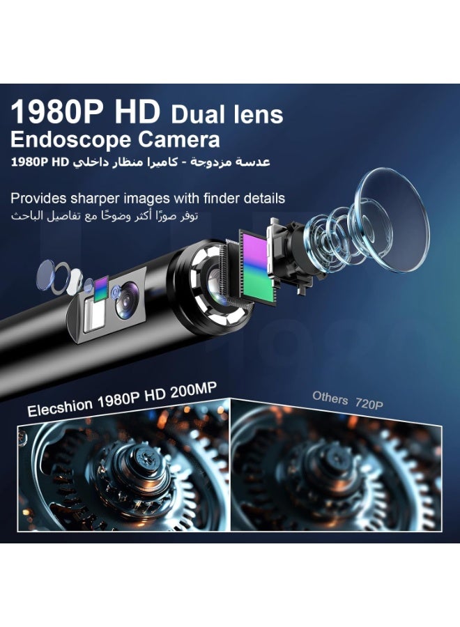 BlueFire Dual Lens Endoscope Camera 1080P HD Borescope - 5M Semi-Rigid Cable | Front & Side Camera | IP68 Waterproof Inspection Camera with LED Lights | USB-C with Lightning & Micro USB Adapters for Car, Pipe, Wall & Machinery - Image 2