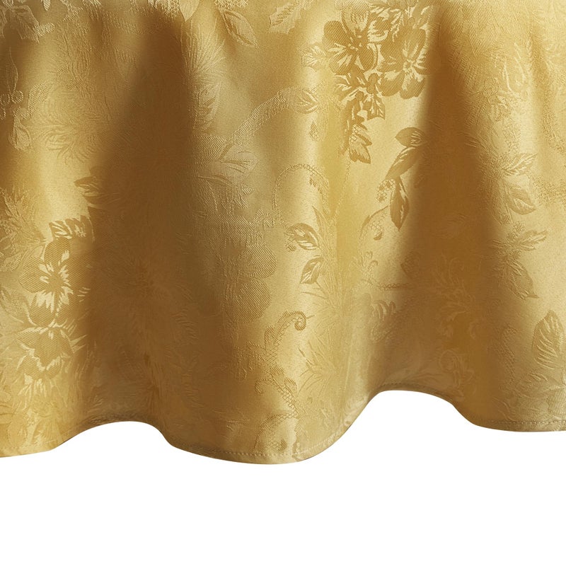 Elrene Home Fashions Poinsettia Elegance Jacquard Holiday Tablecloth 60 x 84 Oval Gold