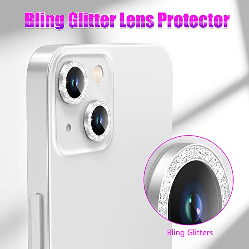 AGVEE 3+3 6 Pack for iPhone 13 6.1 inch / 13 Mini 5.4 inch Camera Lens Protector, Bling Diamond & Bling Glitter Metal Ring 9H Tempered HD Glass Camera Protector Cover Film, Bling-Silver - Image 5