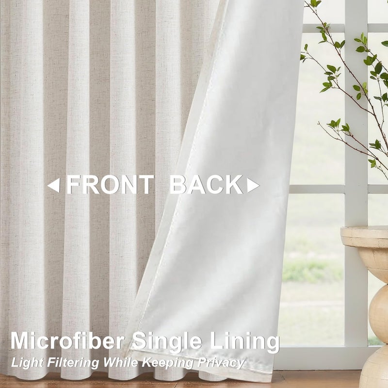 Vision Home Natural Pinch Pleated Light Filtering Curtains with Microfiber Liner 90 inch Linen Blended Textured Privacy Drapes for Living Room Bedroom Back Tabs with Hooks 2 Panels 40" Wx90 L - Image 2