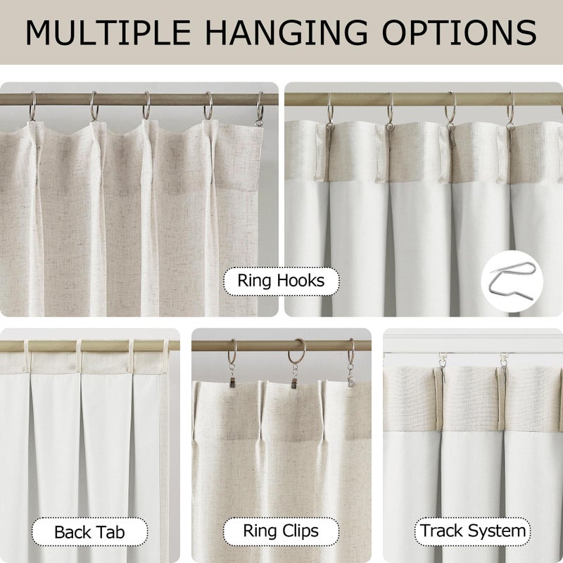 Vision Home Natural Pinch Pleated Light Filtering Curtains with Microfiber Liner 90 inch Linen Blended Textured Privacy Drapes for Living Room Bedroom Back Tabs with Hooks 2 Panels 40" Wx90 L - Image 3