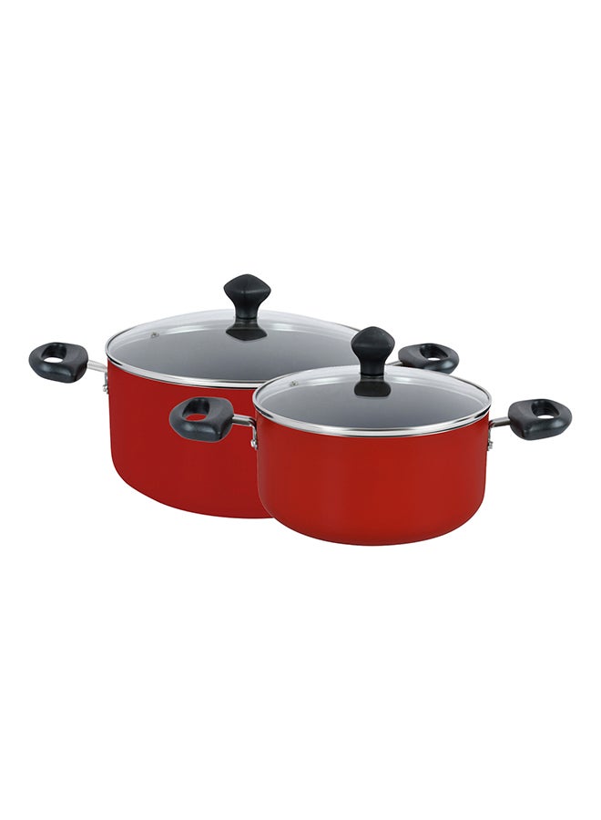 Prestige 9-Piece Aluminium Non-Stick Coating Durable Design Non-Slip Ergonomic Handle Kitchen Cookware Set Includes 1xMilk Pan 14 cm, 1xCasserole With Lid 20 cm, 1xCovered With Lid, 1xSkillet 24 cm, 1xWok 26 cm, 1xSolid Spoon And 1xSlotted Turner Red - Image 2