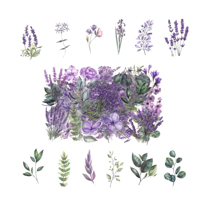 Obujopal 100 Pcs Lavender Purple Flower Stickers for Scrapbooking Junk Journal Notebook Diary Planner Letter Envelope Water Bottle Phone Case Craft Decoration - Image 2