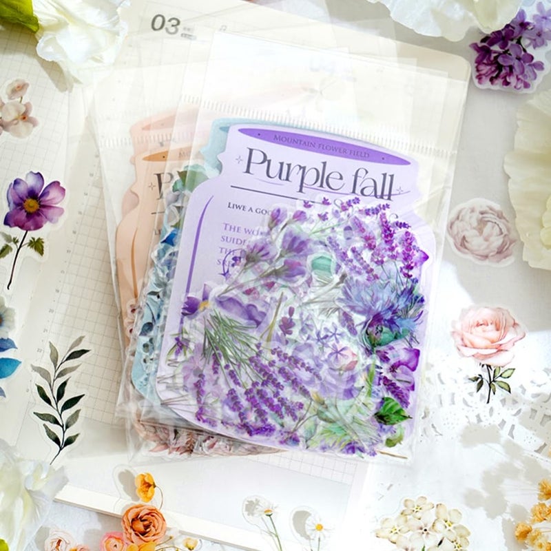 Obujopal 100 Pcs Lavender Purple Flower Stickers for Scrapbooking Junk Journal Notebook Diary Planner Letter Envelope Water Bottle Phone Case Craft Decoration - Image 4