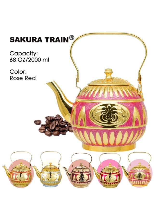 Sakura Train Purely Hand-Painted Golden-Painted Luxury Turkish Middle Eastern Style Stainless Steel Teapot Coffee Pot, Decorative Water Kettle with Handle, Multiple Colors And Capacities Available for Women, Men, Adults, Guests or For Tea Party - Best gift idea - Image 1