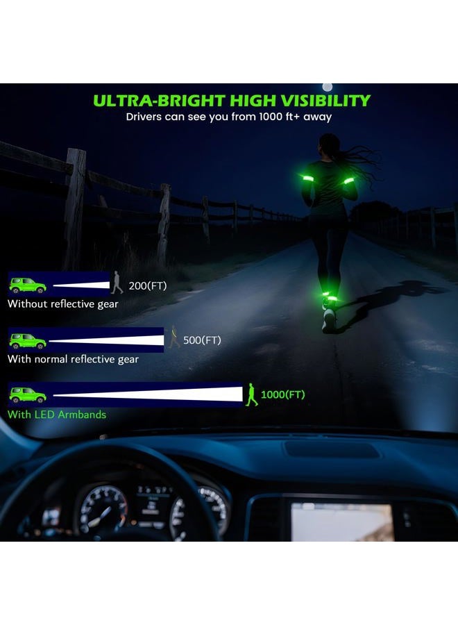 Samlior LED Wristband, Rechargeable Pack of 2, Reflective LED Light Bracelet, 5 Colours, 3 Light Modes, Running Reflectors Bracelets for Running, Jogging, Cycling (Green, M) - Image 2