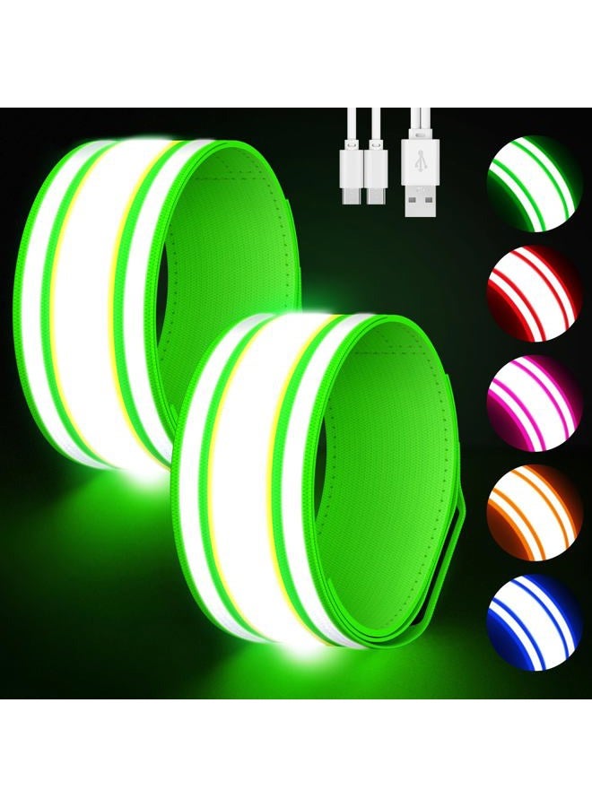 Samlior LED Wristband, Rechargeable Pack of 2, Reflective LED Light Bracelet, 5 Colours, 3 Light Modes, Running Reflectors Bracelets for Running, Jogging, Cycling (Green, M) - Image 1