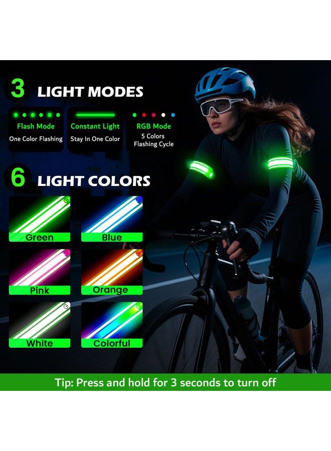 Samlior LED Wristband, Rechargeable Pack of 2, Reflective LED Light Bracelet, 5 Colours, 3 Light Modes, Running Reflectors Bracelets for Running, Jogging, Cycling (Green, M) - Image 3